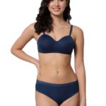 Accessorize Kingdom Women Sexy Cotton 2 Piece Bridal Bra and Panties Lingerie Set for Honeymoon | Anniversary | Everyday Bra (a, Navy Blue, 32)