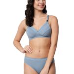 Accessorize Kingdom Women Cotton 2 Piece Maternity Nursing Bra and Panties Lingerie Set | Everyday Maternity Bra for Women Feeding Combo (B, Light Blue, 36)