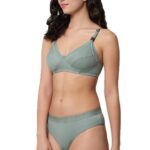 Accessorize Kingdom Women Cotton 2 Piece Maternity Nursing Bra and Panties Lingerie Set | Everyday Maternity Bra for Women Feeding Combo (B, Light Green, 36)