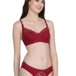 Accessorize Kingdom Women’s Cotton 3 Bras, 3 Panty Set, Sexy Lingerie for Honeymoon-Pack of 3. (36, Maroon-Pack of 1)