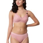 Accessorize Kingdom Women Cotton 2 Piece Maternity Nursing Bra and Panties Lingerie Set | Everyday Maternity Bra for Women Feeding Combo (B, Pink, 40)