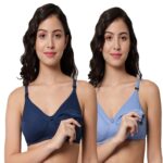 Accessorize Kingdom Women Cotton Blend Maternity Nursing Feeding Bra | Everyday Maternity Bra for Women (C, Light Blue & Navy Blue, 42)