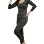 Accessorize Kingdom Slim Fit Low-Neck Thermal 3 Quarter Sleeved Top and Pyjama Set for Women (Large, Grey)