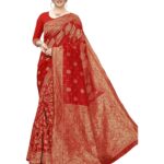 Accessorize Kingdom Banarasi Silk Floral Pattern Zari Butta Woven Saree With Blouse Piece