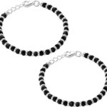 Nemichand Jewels 925 Sterling Pure Silver(Chandi) Black Bead Crystal Nazariya Bangle/Bracelet For Kids - One Pair For Children, Sterling Silver, crystal